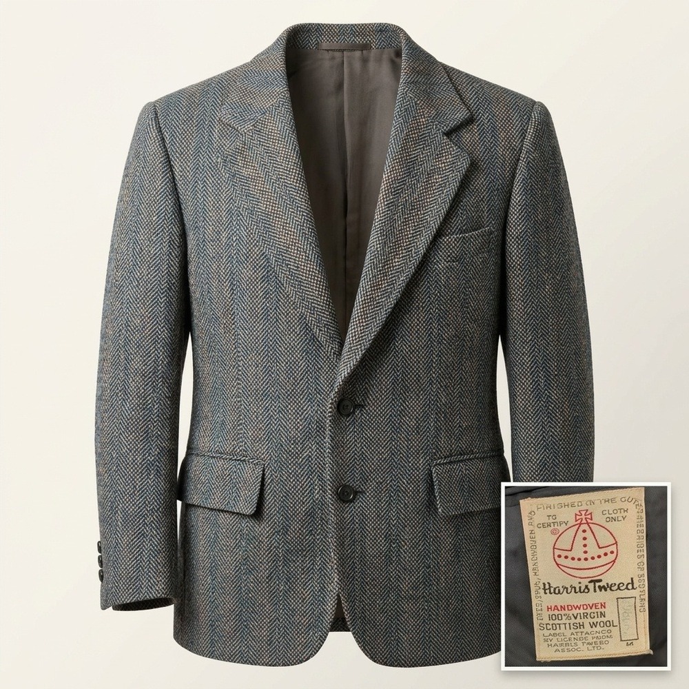 Liberty House Harris Tweed Sport Coat Mens 42R Blue Herringbone Wool Blazer